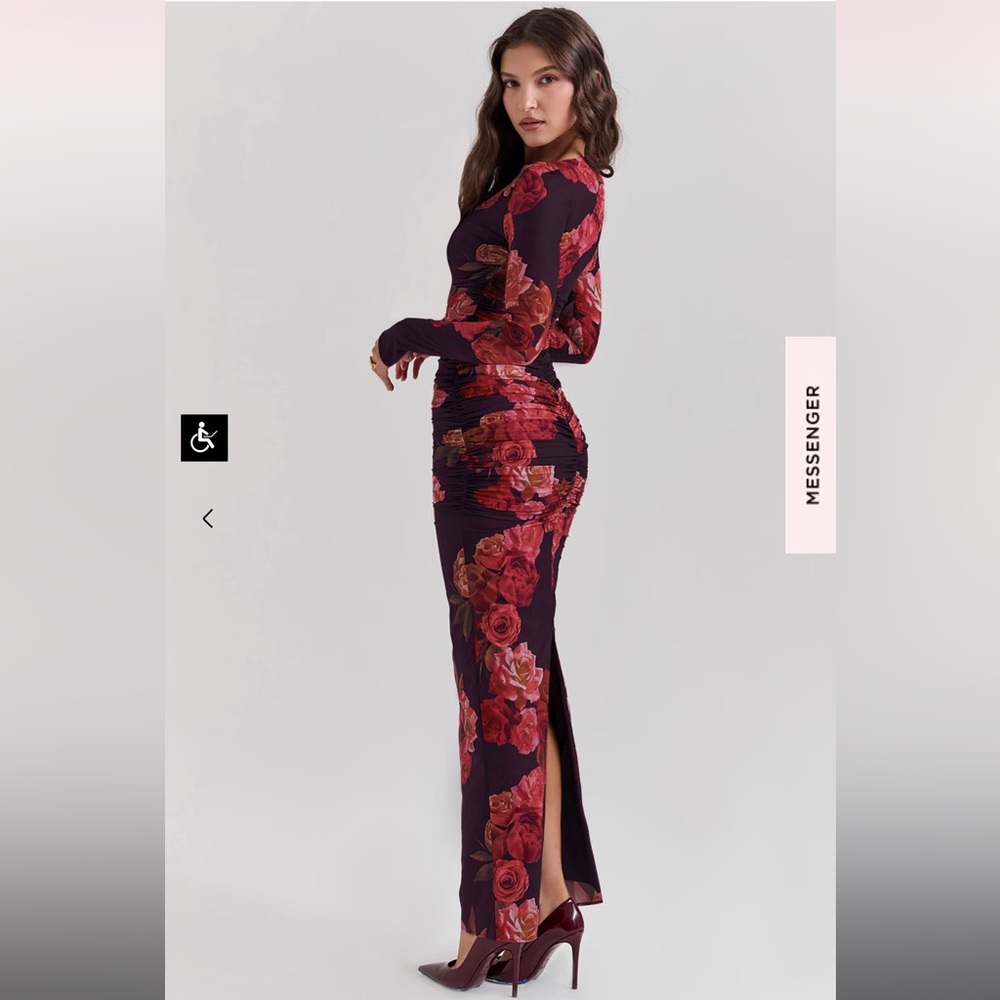 House of CB Lanetta Ruched Long Sleeve Maxi Dress Romantic Floral - Picture 2 of 9